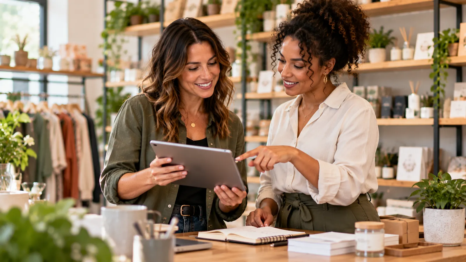 Business owners planning together in their shop